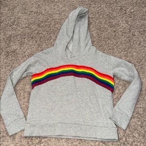 Crewcuts Gray Hoodie with Rainbow Stripe